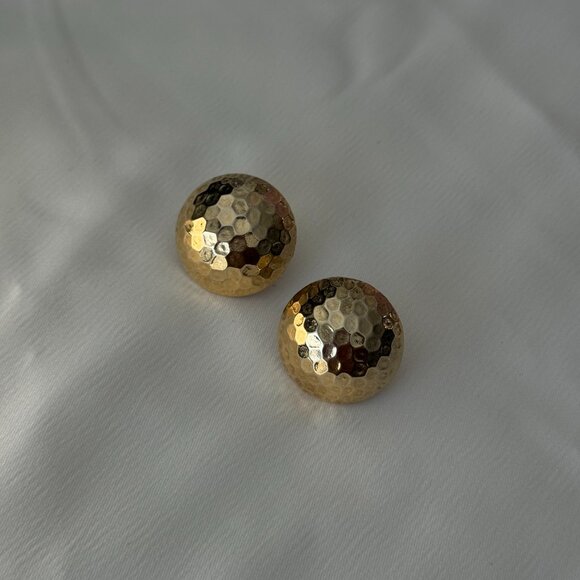 Vintage Gold Dome Hammered Statment Earrings - Picture 4 of 7